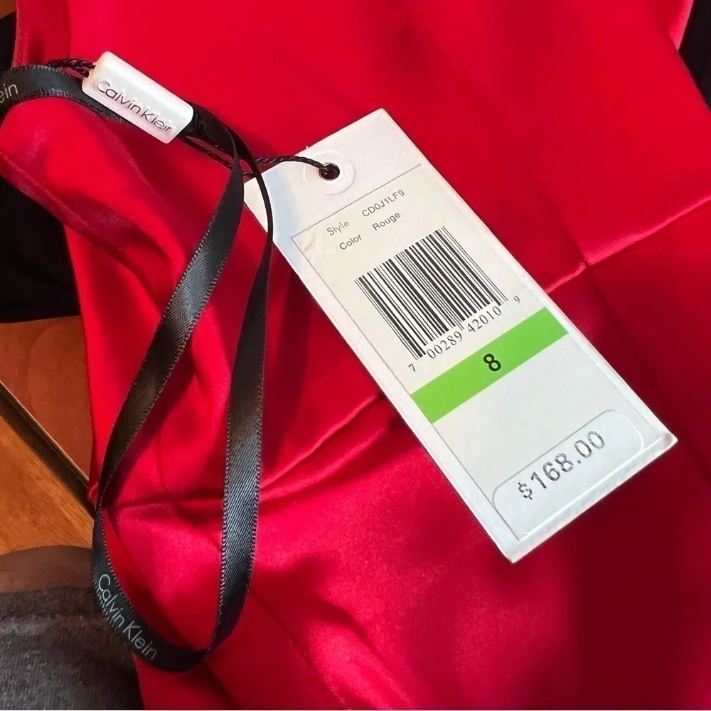 CALVIN KLEIN Cowl Neck Sophisticated And Sexy Satin Red CocktailDress NWT Sz 8 - Picture 6 of 9
